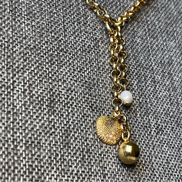 J Crew | Freshwater Pearl Sea Shell Golden Ball Choker Gold Tone 14"+2" Necklace - Picture 8 of 14